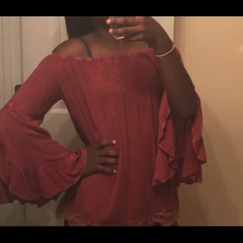 Off the Shoulder Ruffle Bell Sleeve Top